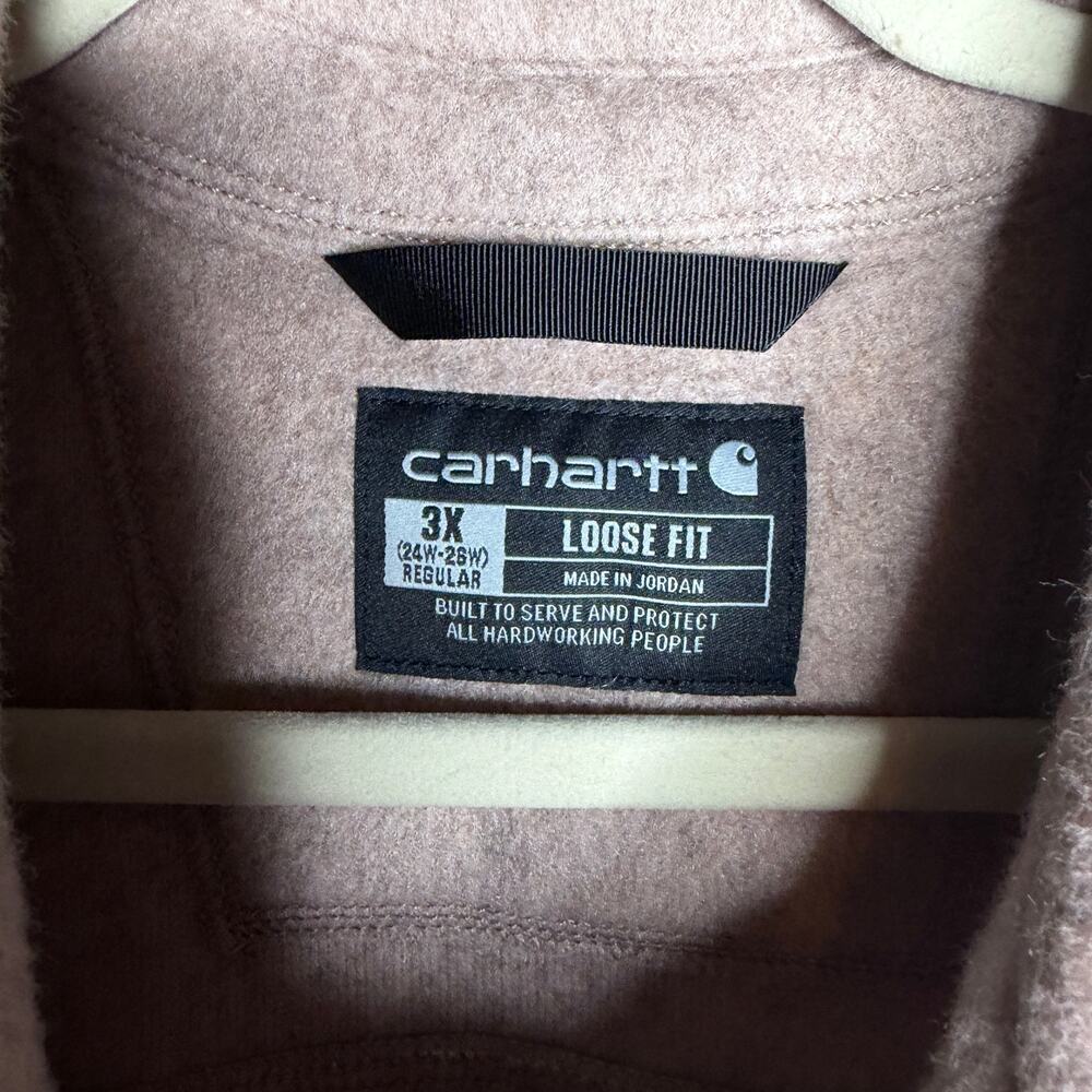 Carhartt Loose Fit Fleece Shirt Jacket  Shacket Pink/Beige Snap Front 3X - Picture 4 of 8